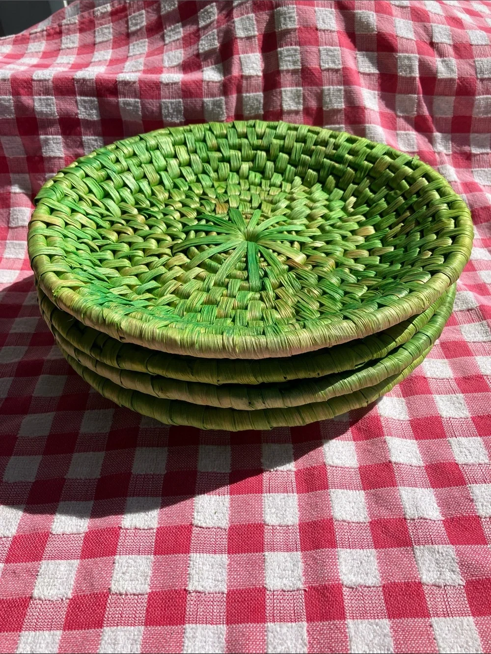 Vintage Handwoven Natural Fiber Charger Plates. Set of 4